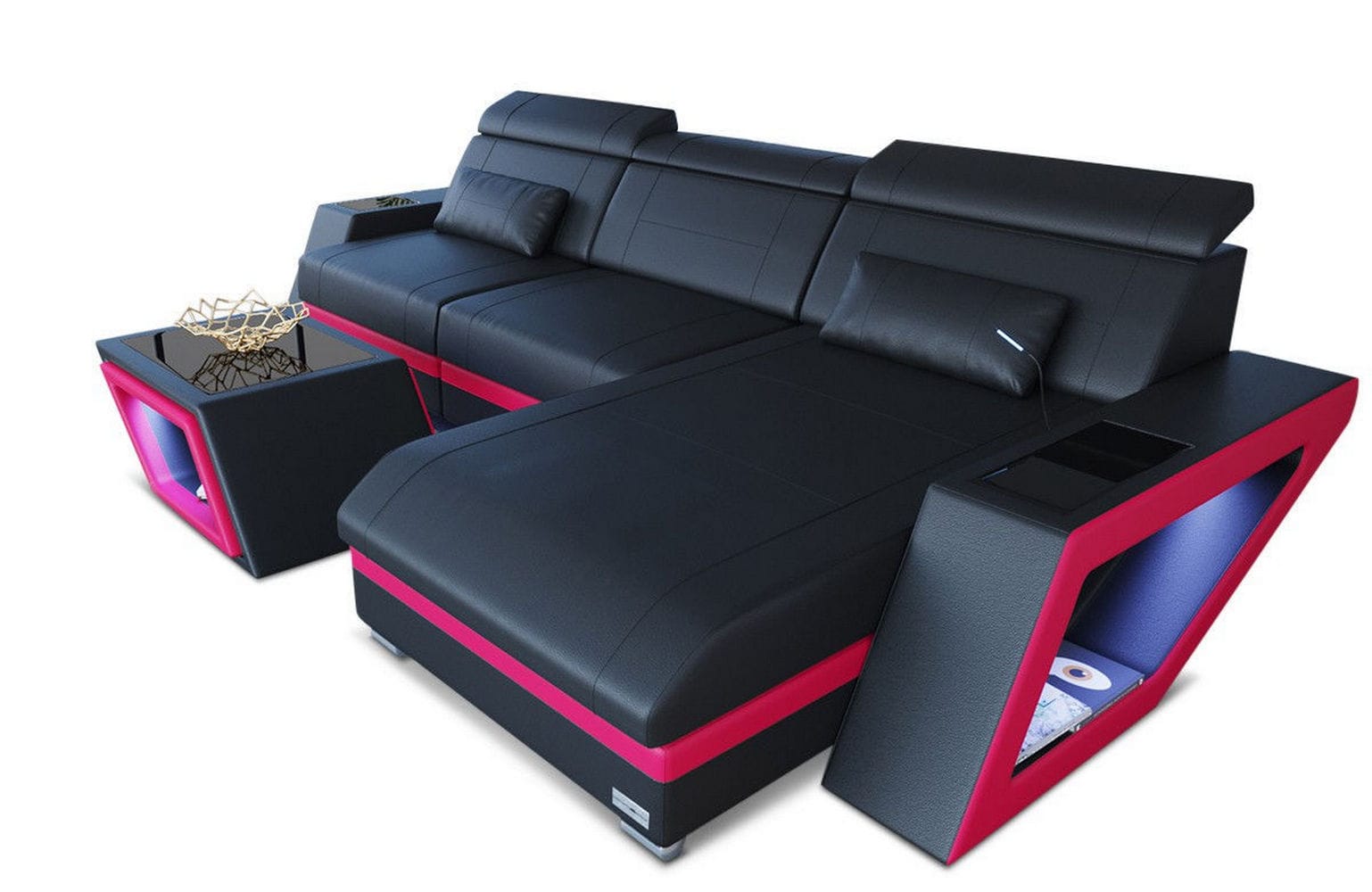 Ecksofa Catania – Eleganz in Leder schwarz-pink