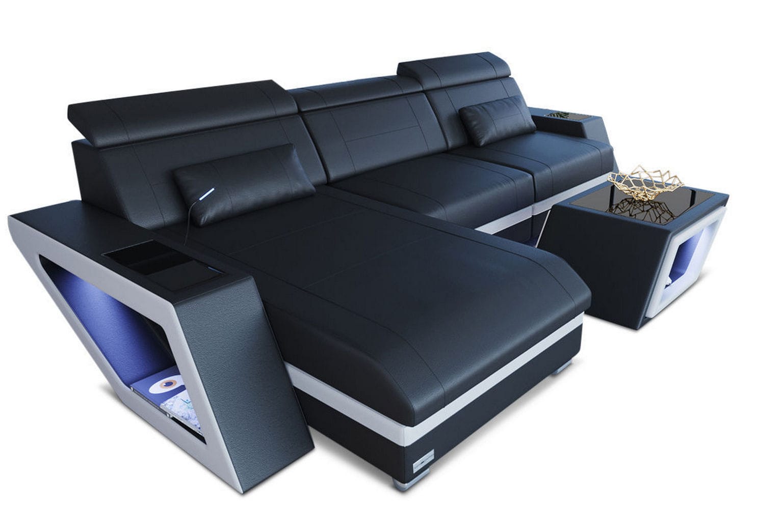 Ecksofa Catania – Eleganz in Leder schwarz-weiß