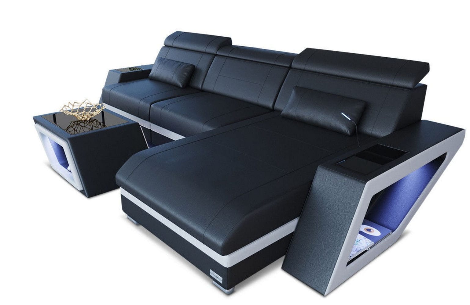 Ecksofa Catania – Eleganz in Leder schwarz-weiß