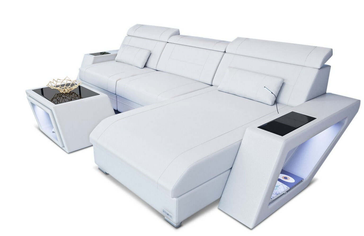 Mini Ecksofa Catania L-Form aus Leder Weiß