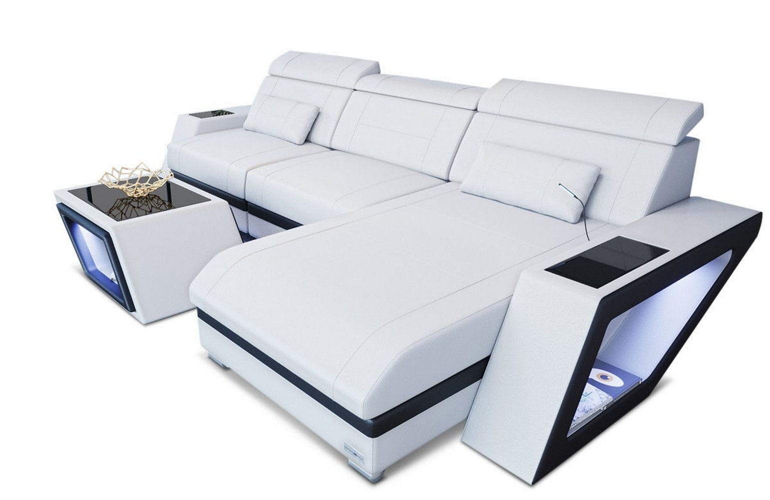 Ecksofa Catania – Eleganz in Leder weiß-schwarz