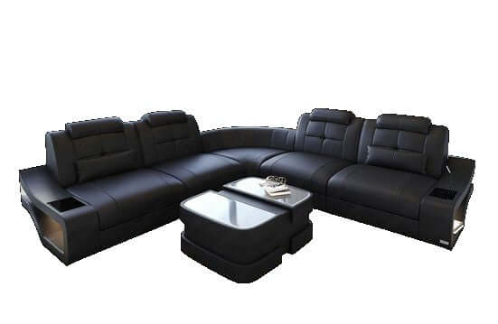 Mini Ecksofa Elena L-Form in Leder Schwarz
