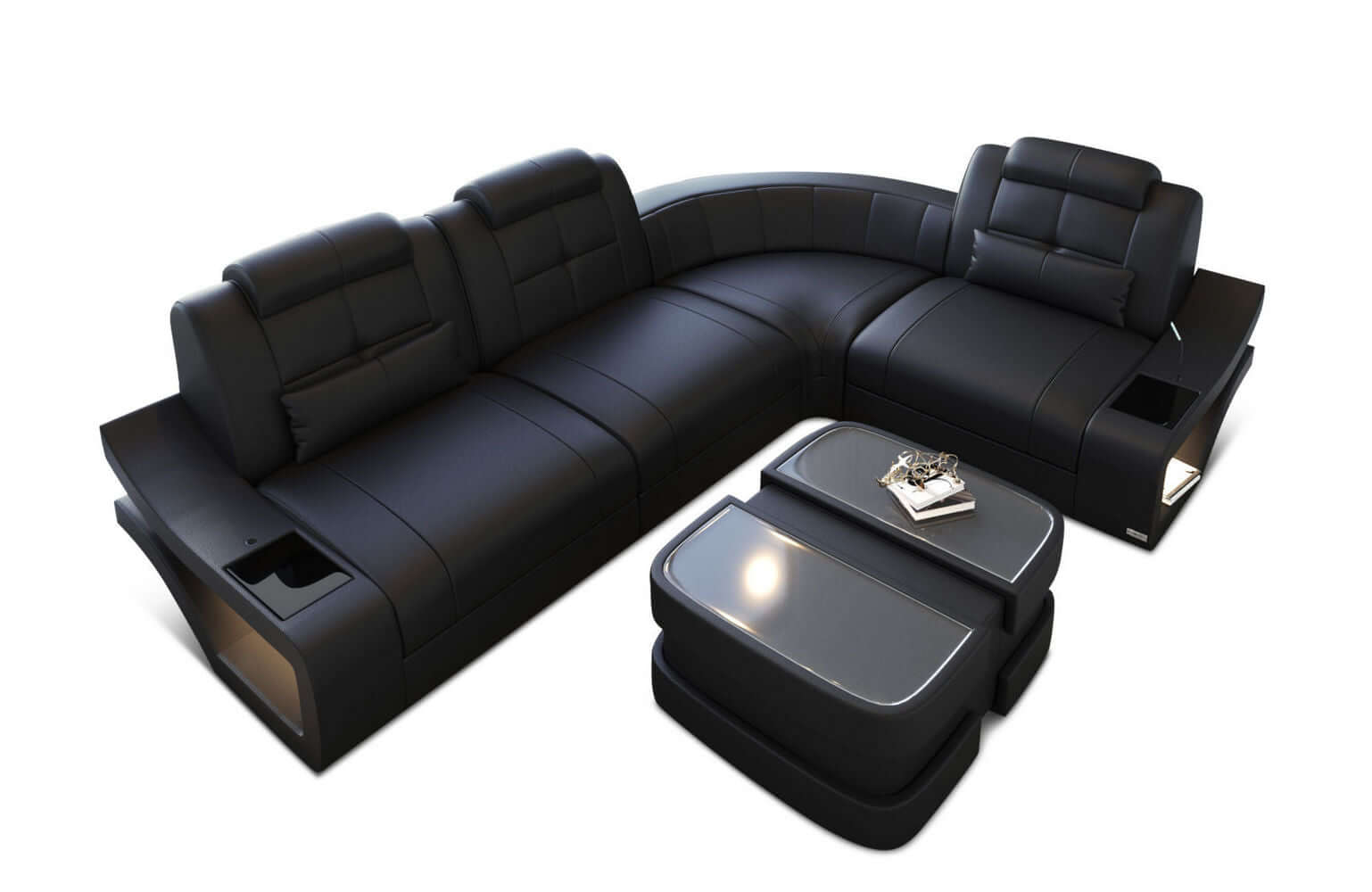 Mini Couch Elena L-Form in Leder Schwarz