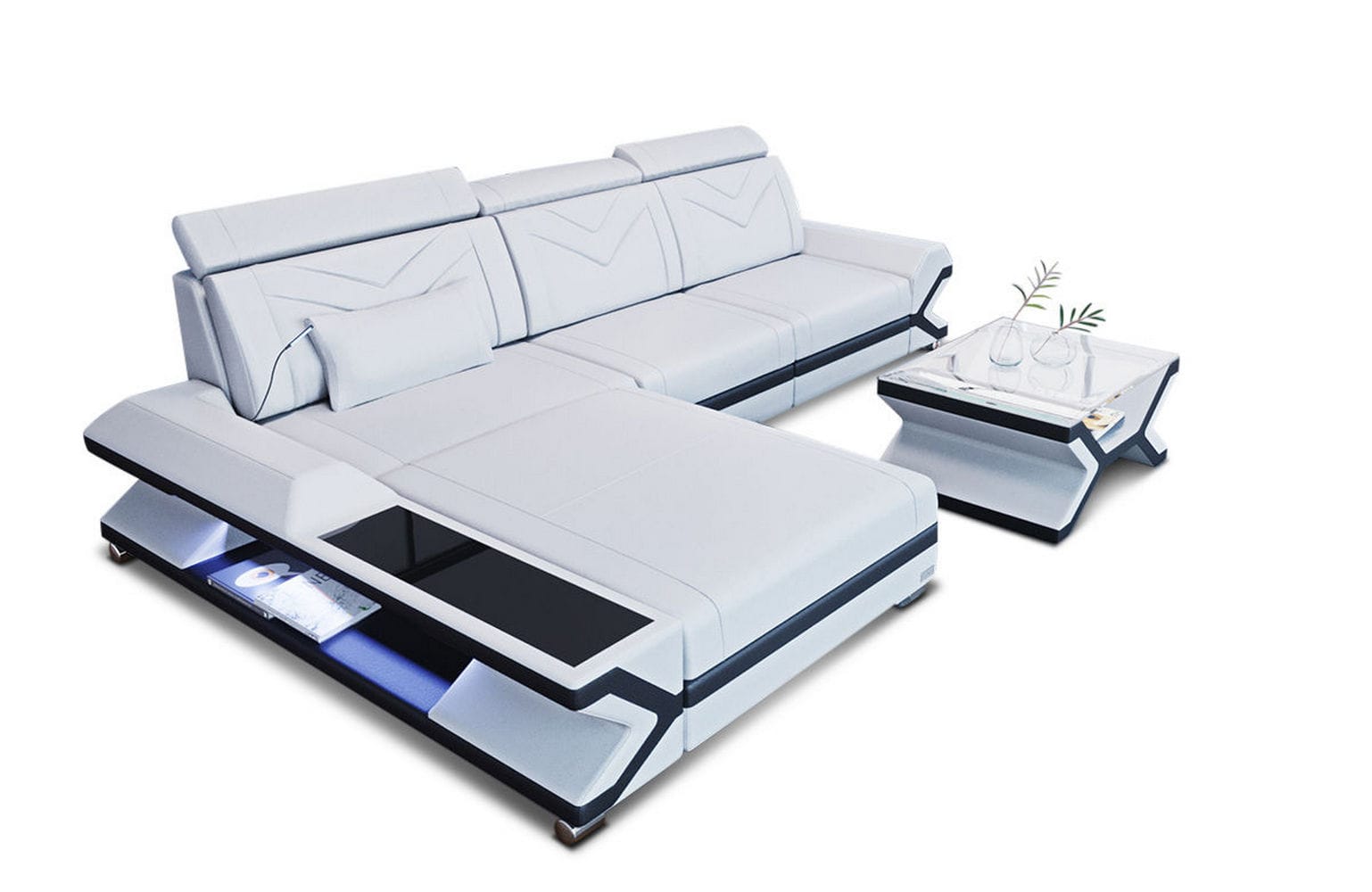 Ecksofa Napoli aus Leder – Komfort & Stil weiß-schwarz
