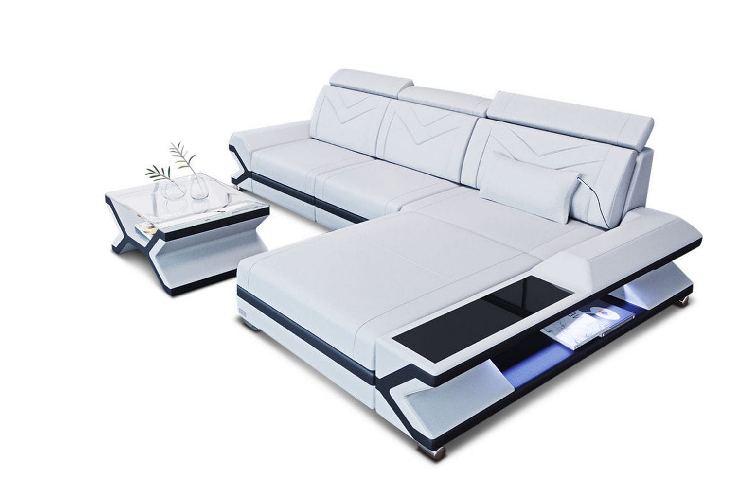 Ecksofa Napoli aus Leder – Komfort & Stil weiß-schwarz