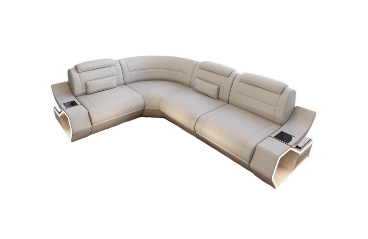 Couch Pescara L-Form in Leder beige-weiß