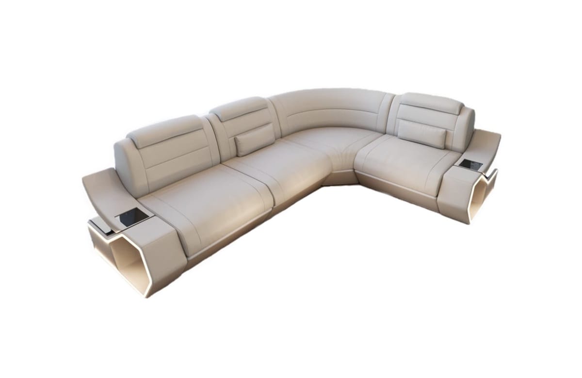 Couch Pescara L Form in Leder beige-weiß