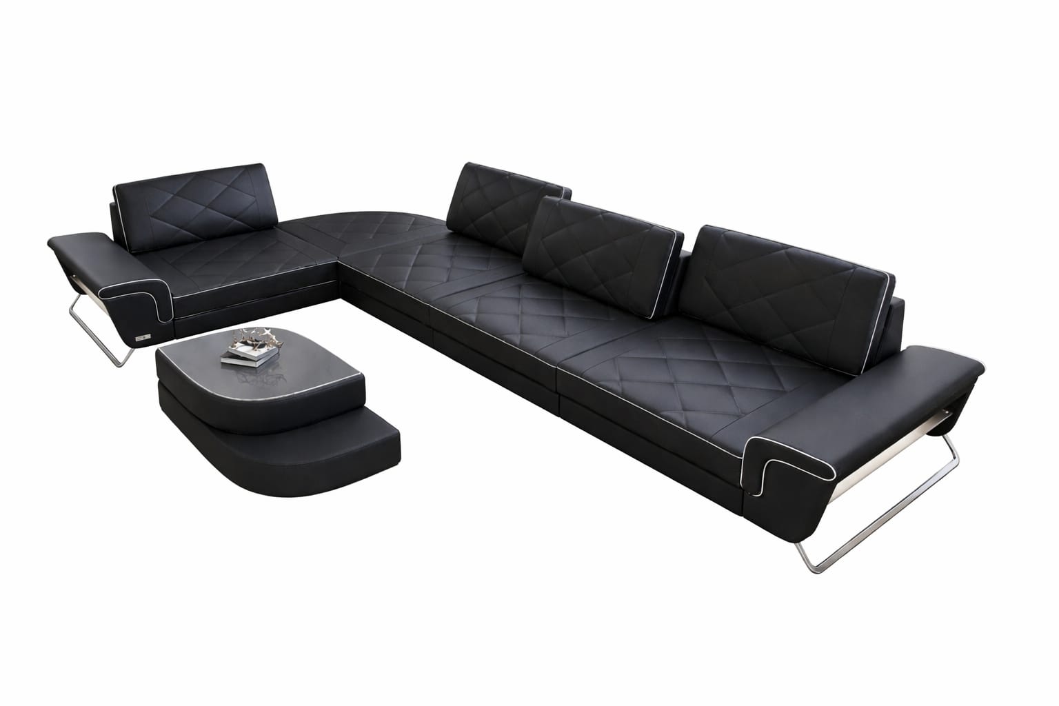 Ecksofa Rotello – Leder schwarz-weiß