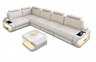 Leder-Ecksofa Siena L Lang Komfort & Stil, Lederart: Büffelleder, Farbe: beige-weiß
