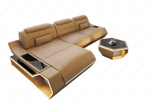 Leder Ecksofa Toscano L-Form – Modern & Komfortabel in Kunstleder und der Farbe Sandbeige und Weiß - Ausrichtung links