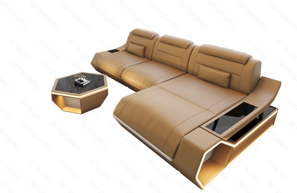 Leder Ecksofa Toscano L-Form – Modern & Komfortabel sandbeige-weiß