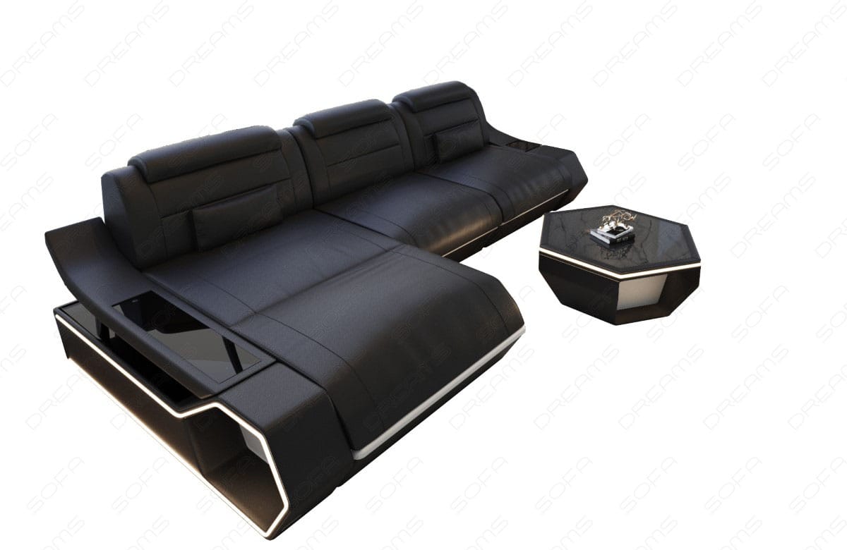 Ecksofa Toscano L-Form in Leder schwarz-weiß
