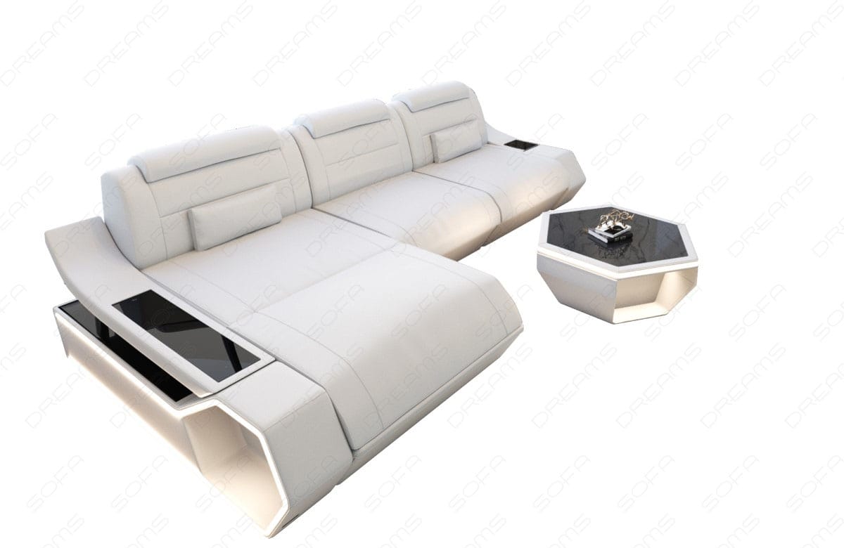 Ecksofa Toscano L Form Leder mit LED Beleuchtung weiß