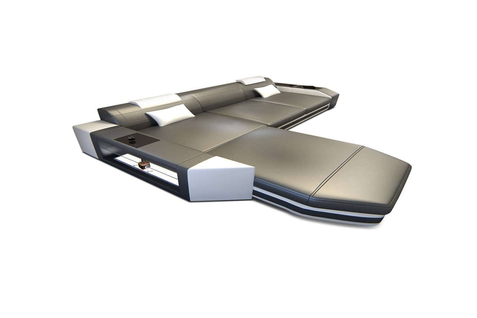 Mini Ecksofa Prato L-Form in Leder Grau-Weiß