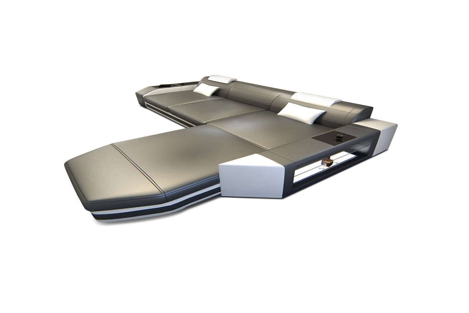 Mini Ecksofa Prato L-Form in Leder Grau-Weiß