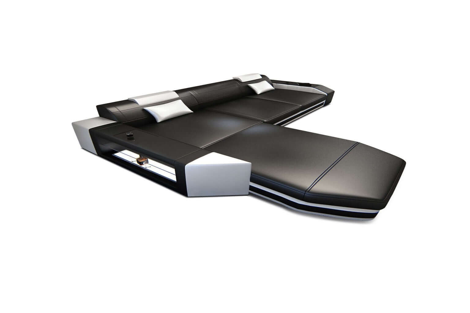 Mini Designersofa Prato L-Form mit LED-Beleuchtung Schwarz-Weiß