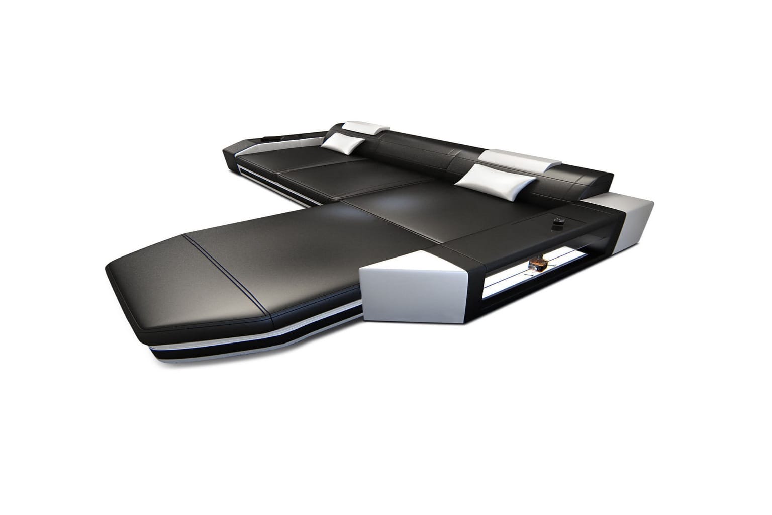 Designersofa Prato L-Form mit LED schwarz-weiß