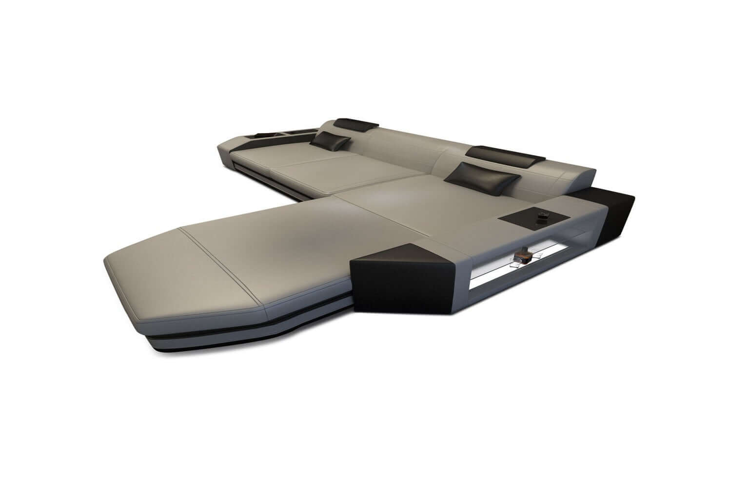 Mini Ecksofa Prato L-Form in Leder Weiß-Schwarz