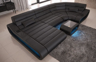 Sofa Wohnlandschaft Concept U-Form Kunstleder Schwarz mit USB-Anschluss