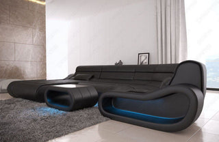 Sofa Wohnlandschaft Concept U-Form Kunstleder Schwarz mit USB-Anschluss