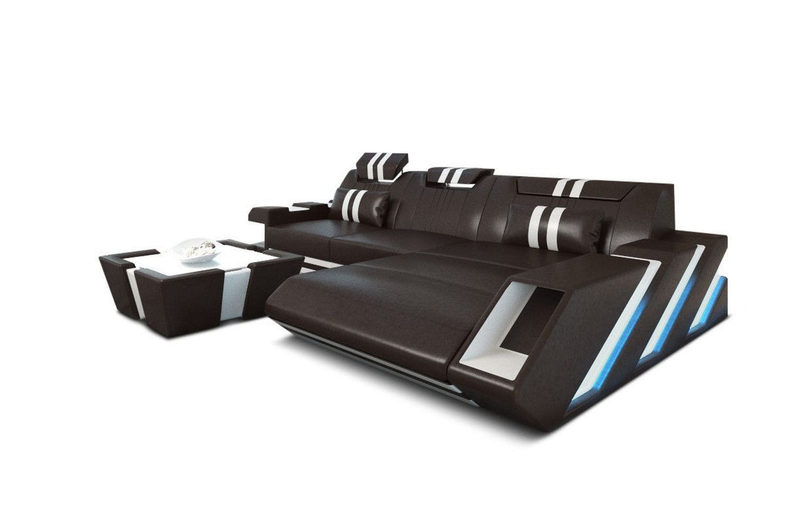 Ecksofa Apollonia L-Form aus Leder dunkelbraun-weiß
