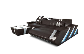 Ledersofa Apollonia L-Form – Stil & Komfort in Kunstleder und der Farbe Dunkelbraun und Weiß - Ausrichtung rechts