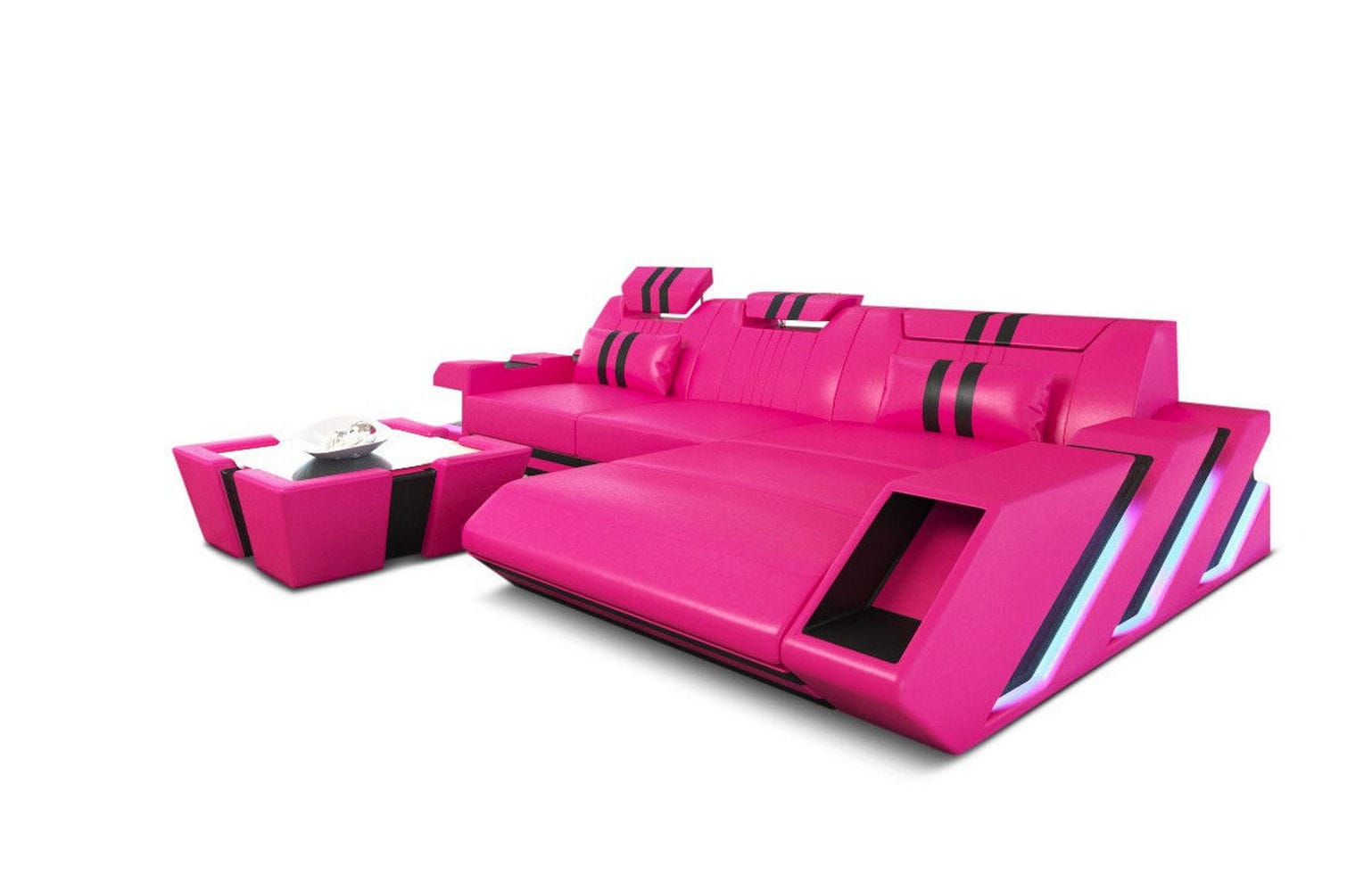 Ledersofa Apollonia L-Form – Stil & Komfort pink-schwarz