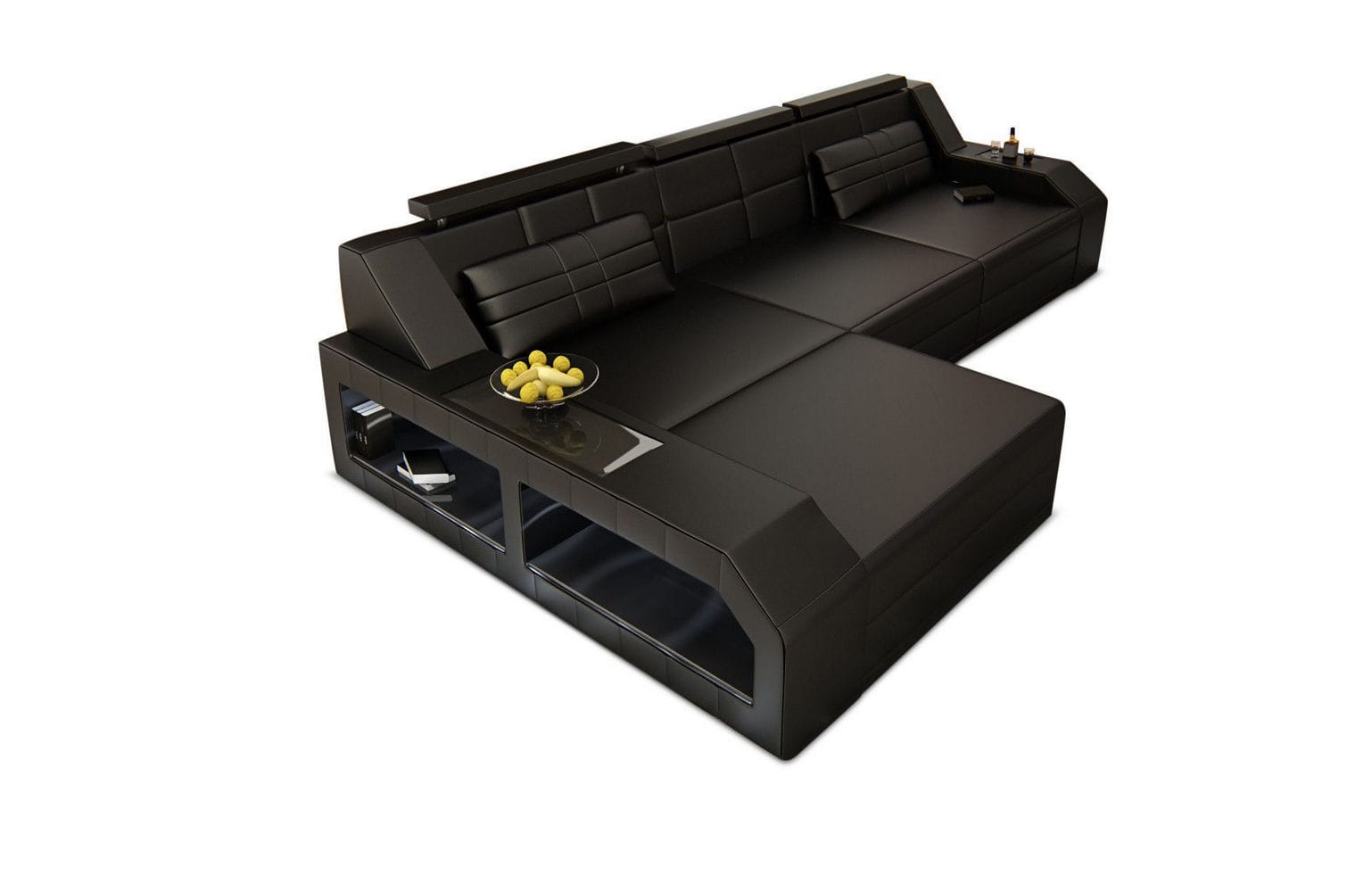 Design Ledersofa Arezzo L-Form mit LED schwarz