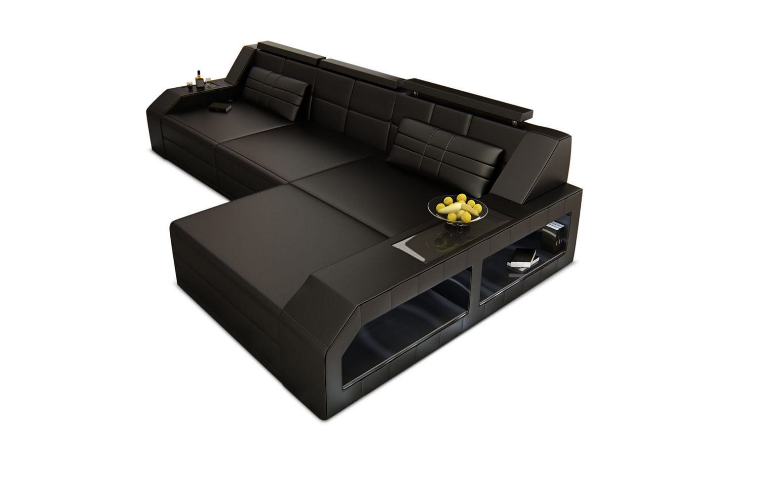 Design Ledersofa Arezzo L-Form mit LED schwarz