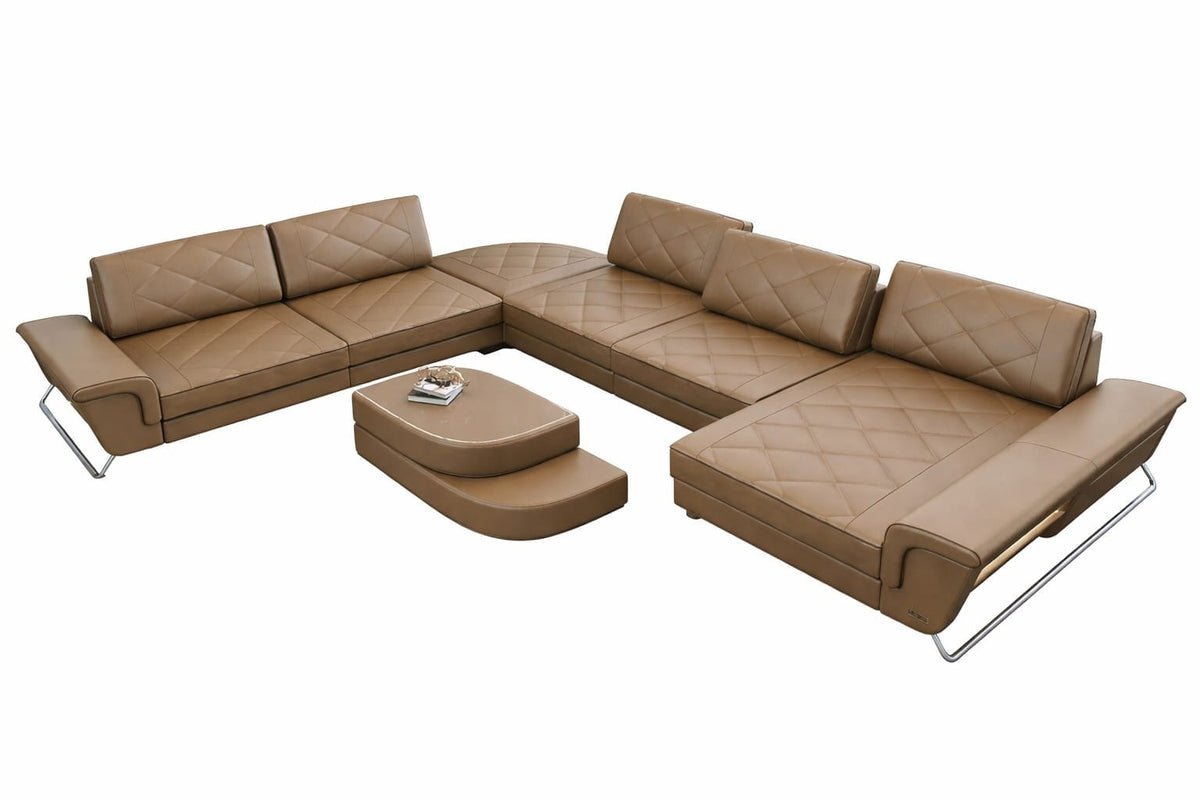 XXL Wohnlandschaft Bari Pur U-Form aus Leder sandbeige-dunkelbraun