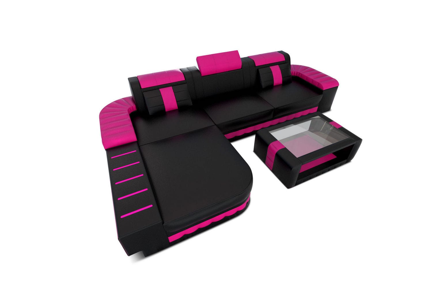 Ecksofa Bellagio L-Form in Leder schwarz-pink