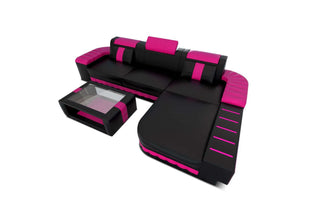 Mini Designersofa Bellagio Led L-Form – Komfort Pur in Schwarz und Pink aus Kunstleder mit Ottomane Rechts für Wohnzimmer