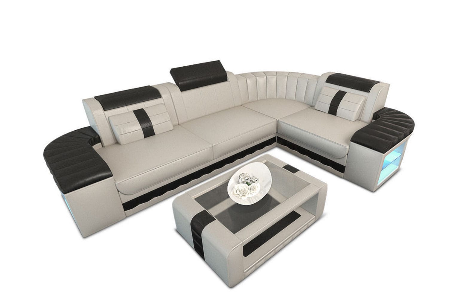 Designsofa Bergamo Eleganz aus Leder beige-schwarz