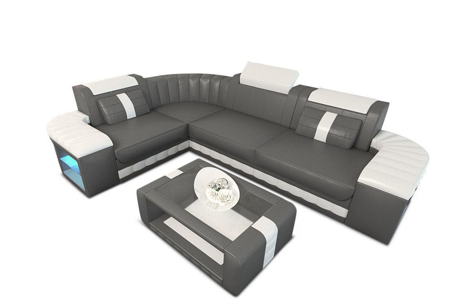 Designersofa Leder Bergamo – Eleganz pur grau-weiß