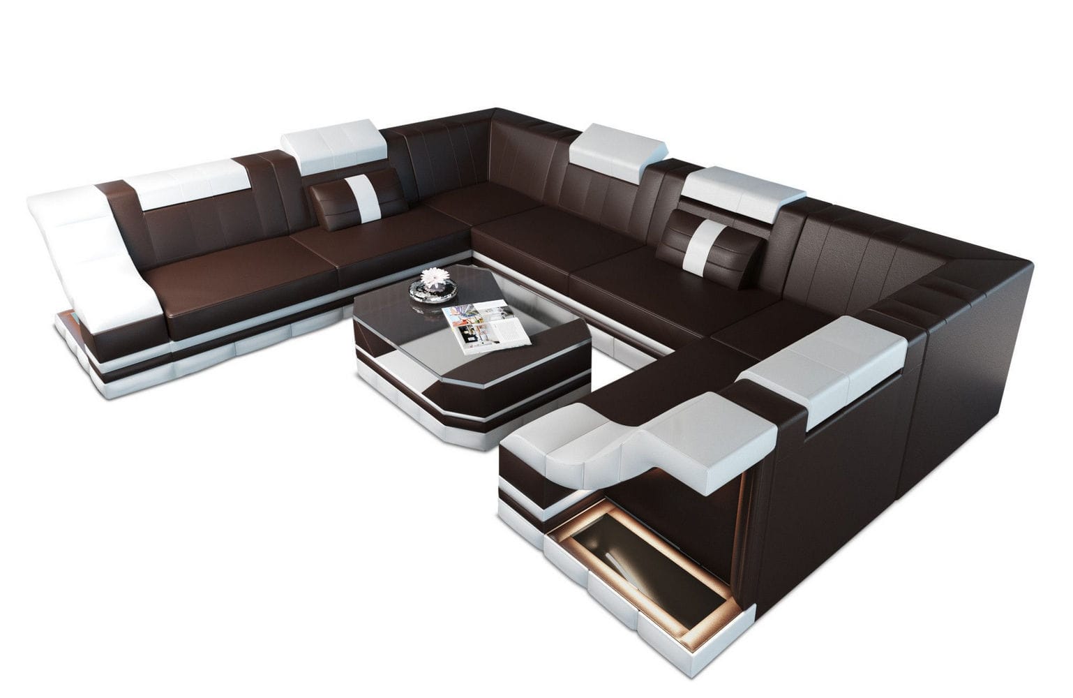 Sofa Bianchi Pur in Leder dunkelbraun-weiß