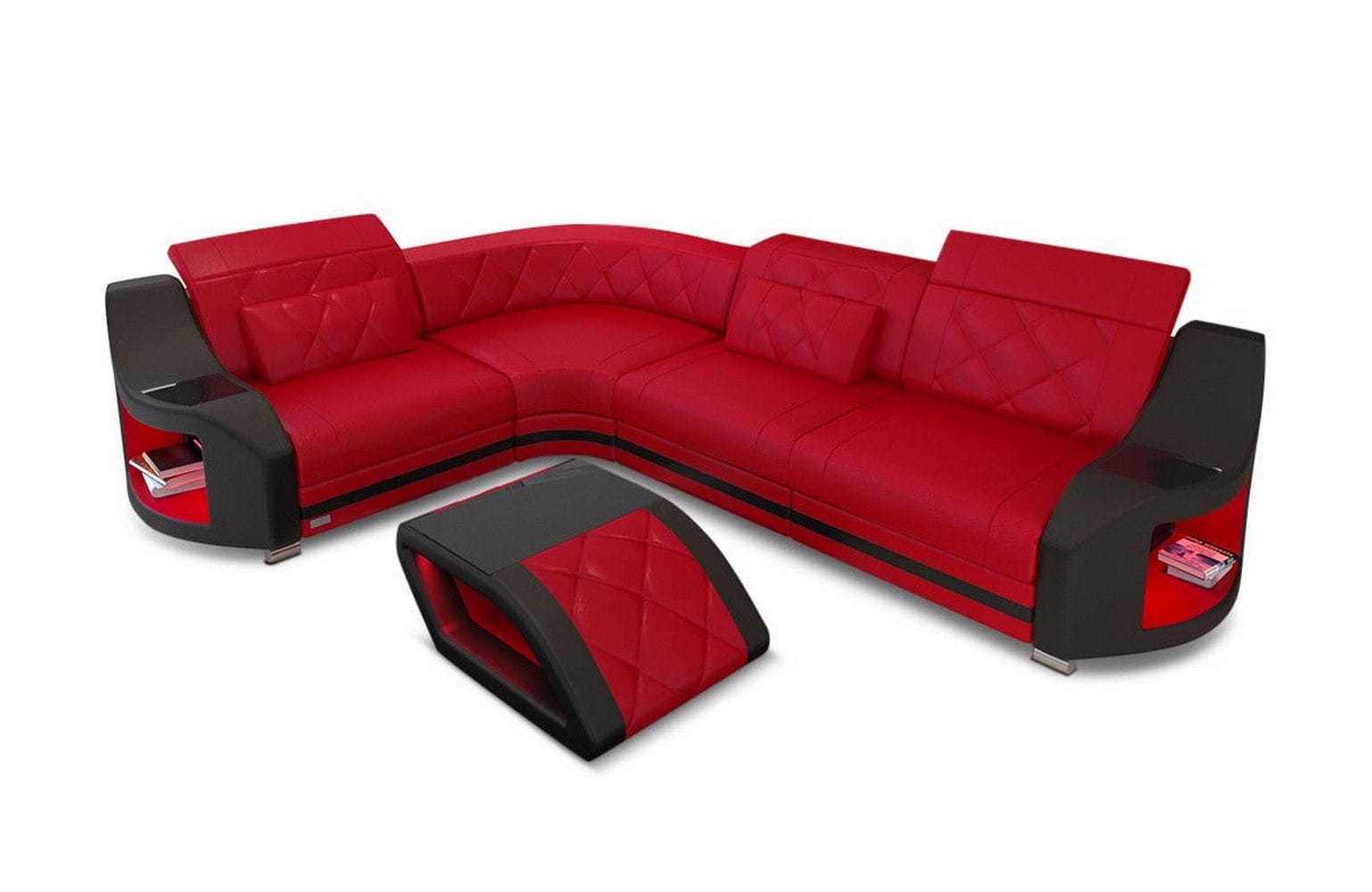 Leder Ecksofa Genua – Komfort und Stil rot-schwarz