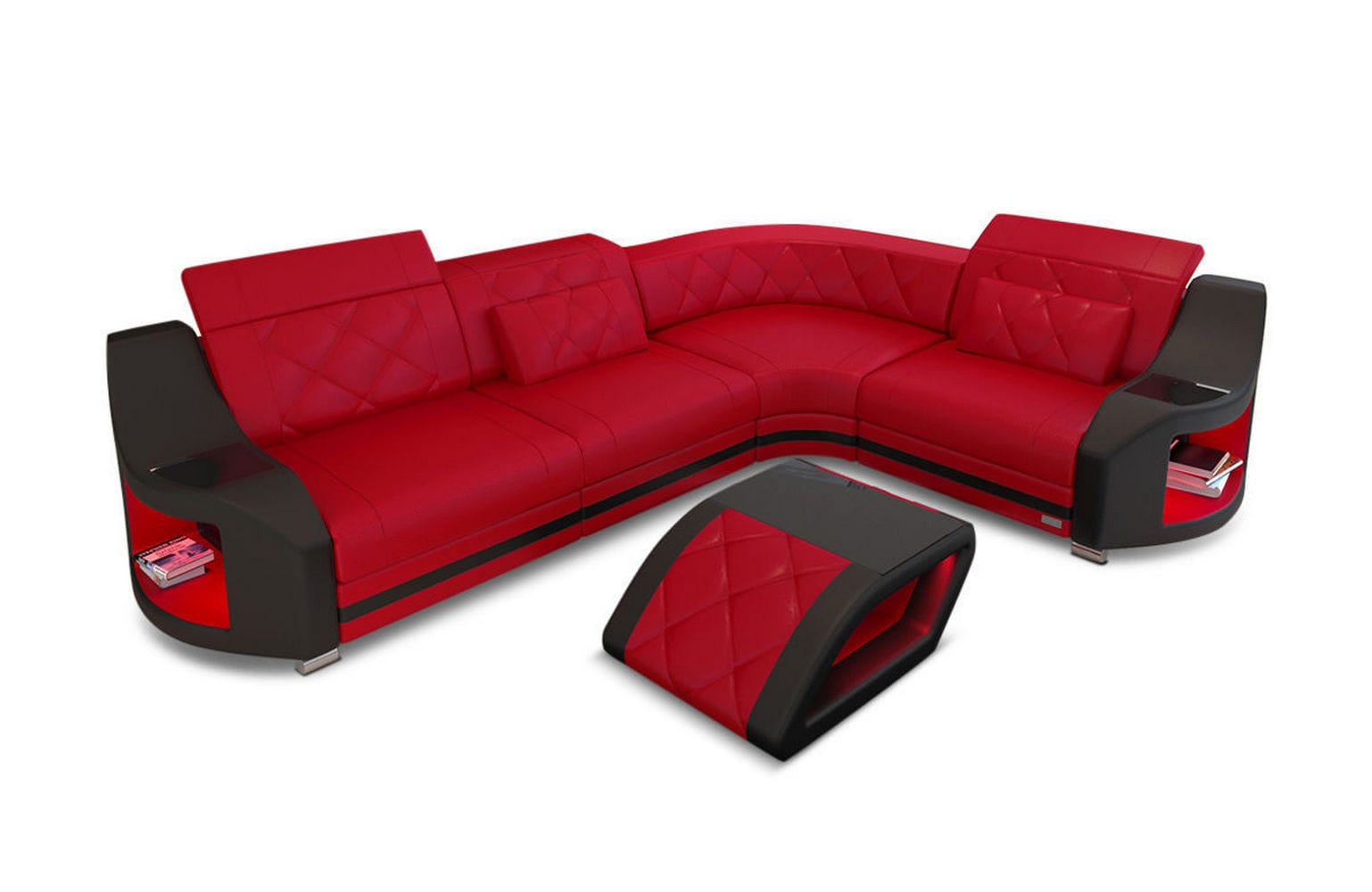Leder Ecksofa Genua – Komfort und Stil rot-schwarz