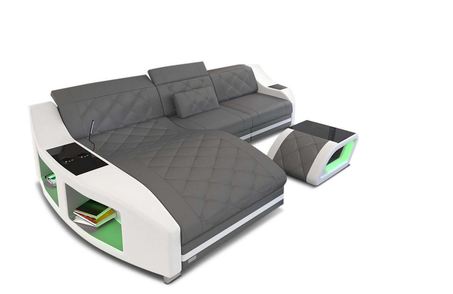 Mini Couch Swing L-Form in Leder Grau-Weiß