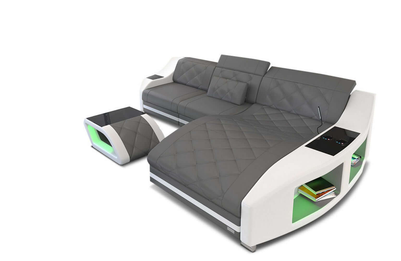 Mini Couch Swing L-Form in Leder Grau-Weiß