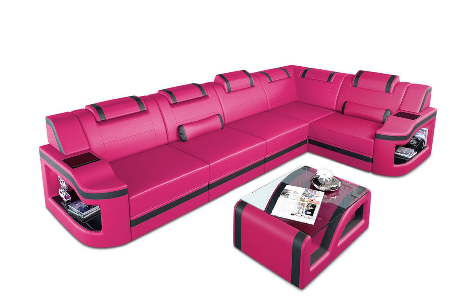 Leder Ecksofa Padua L – Modern & Komfortabel pink-schwarz