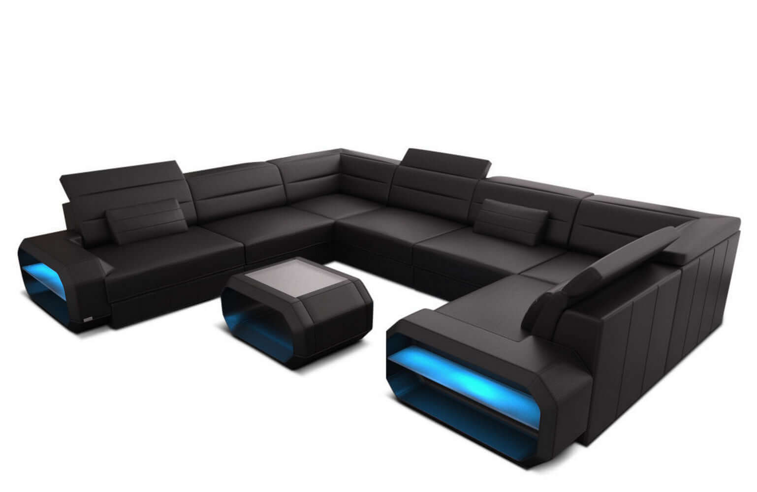 Leder Wohnlandschaft Verona U-Form Mini Schwarz
