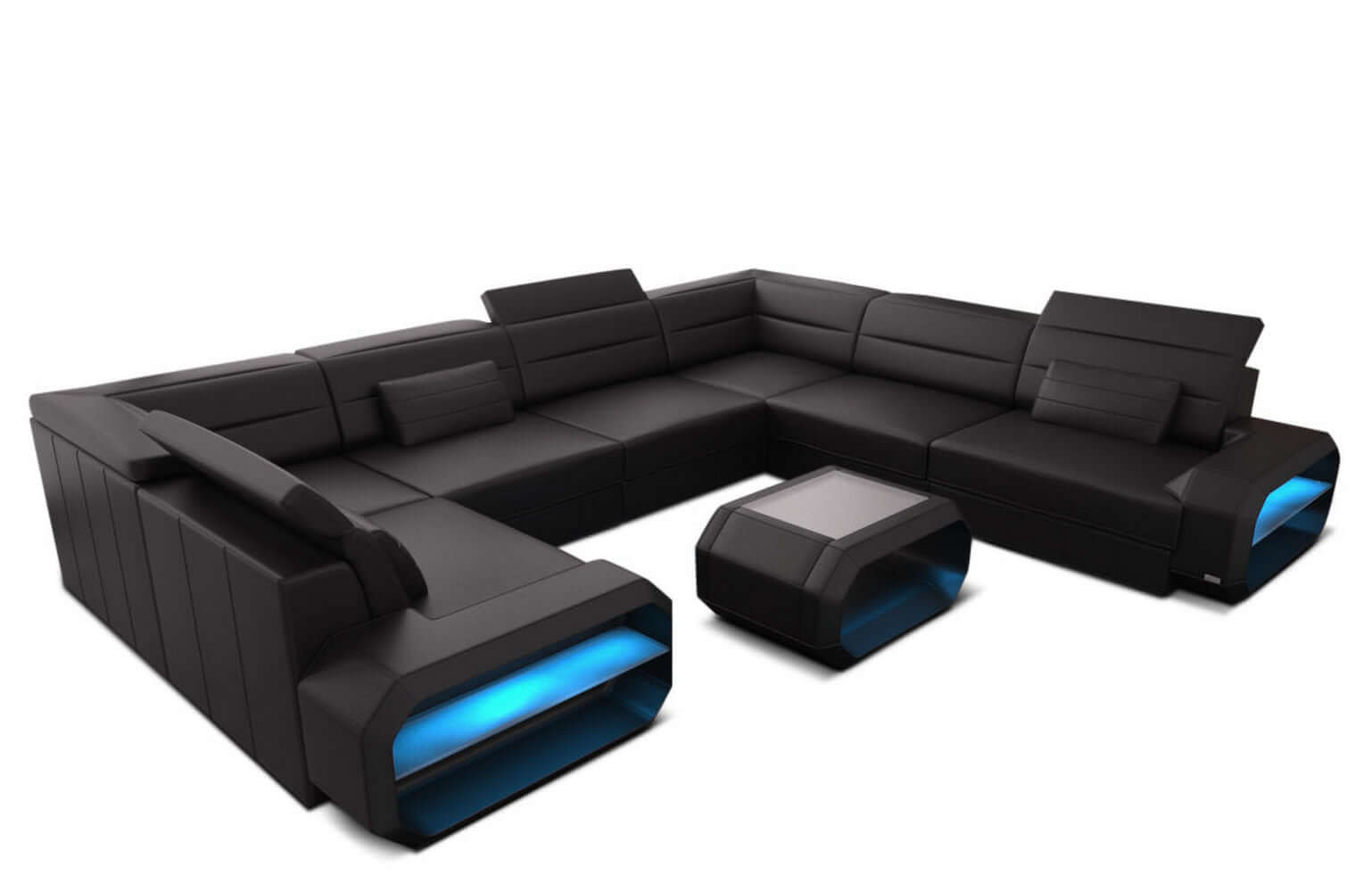 Leder Wohnlandschaft Verona U-Form Mini Schwarz