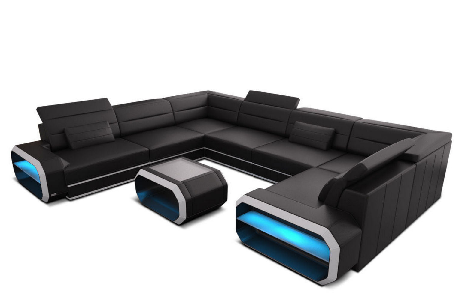 Leder Wohnlandschaft Verona U-Form – Komfort schwarz-weiß