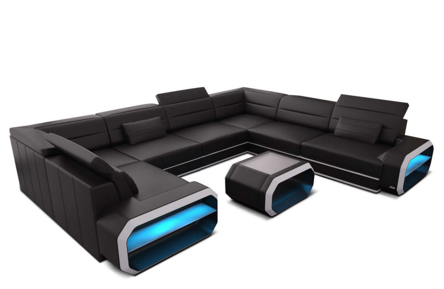 Leder Wohnlandschaft Verona U-Form Mini Schwarz-Weiß
