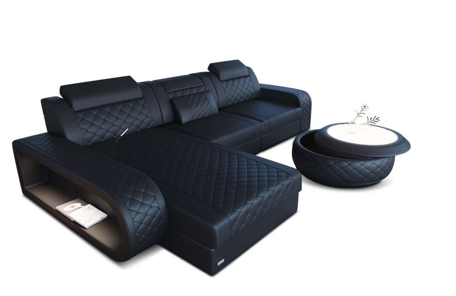 Mini Ecksofa Berlin L-Form in Leder Schwarz