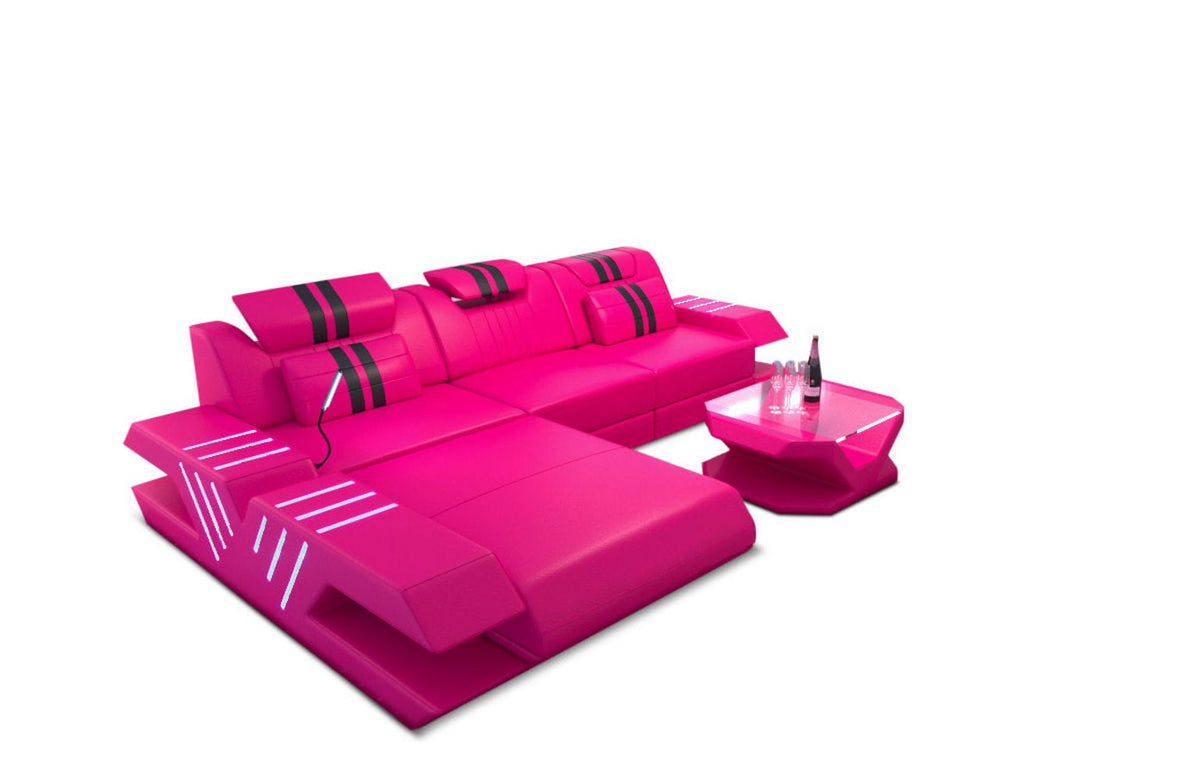 Ecksofa Venedig L-Form aus Leder pink-schwarz