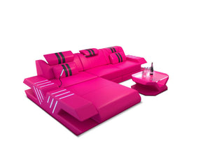 Ledersofa Modern Venedig L-Form – Stil & Komfort in Kunstleder und der Farbe Pink und Schwarz - Ausrichtung links