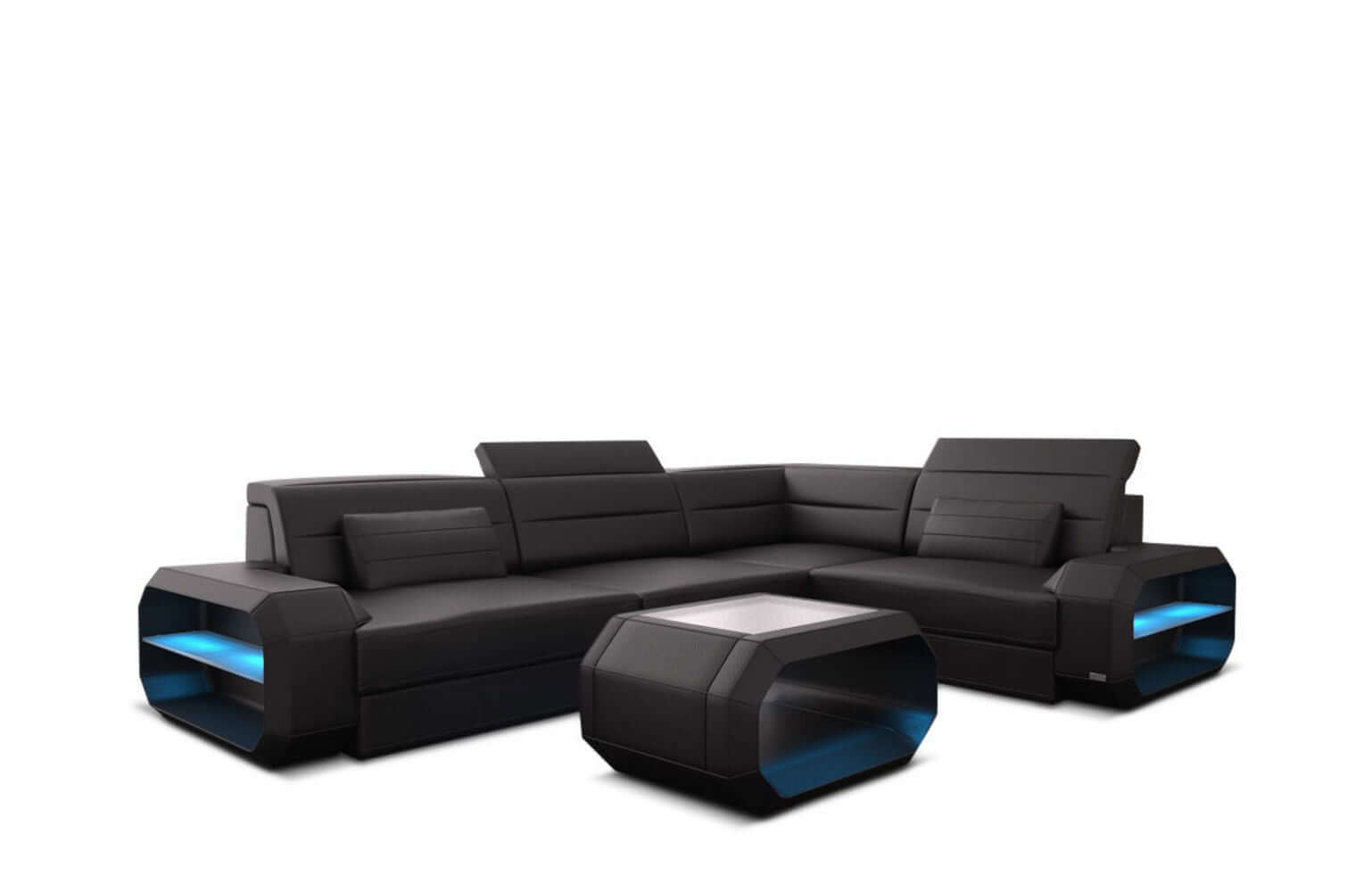 Mini Ledercouch Verona L Form mit LED – Modern und Bequem Schwarz