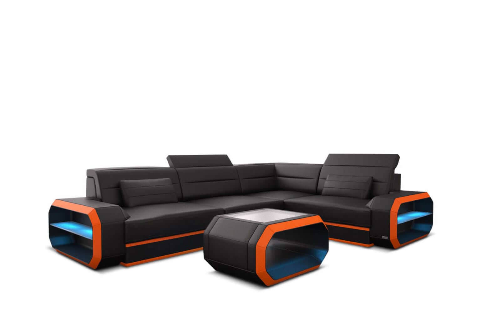 Mini Couch Verona L Form in Leder schwarz-orange