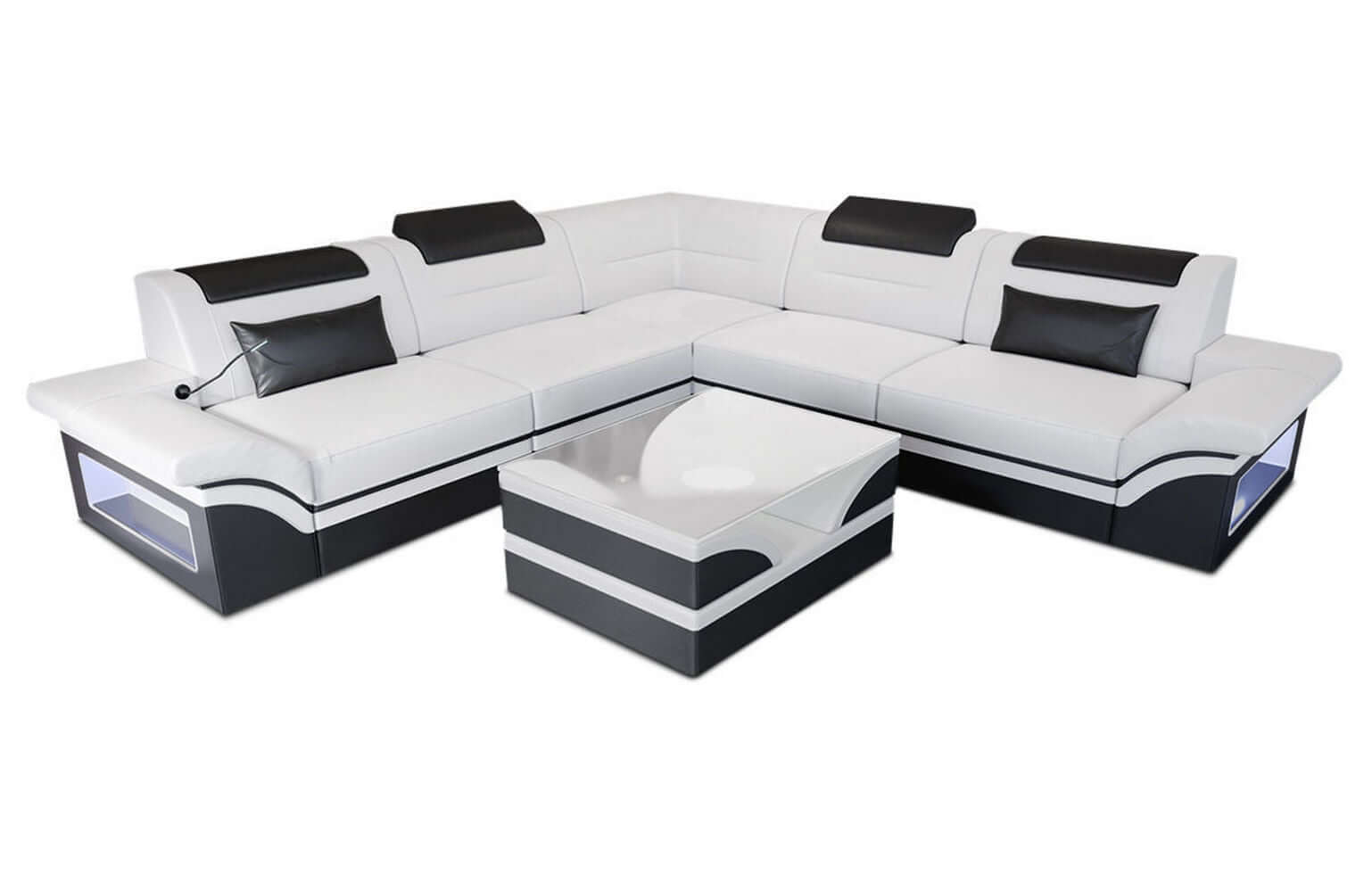 Mini Ecksofa Brianza L-Form aus Leder Weiß-Schwarz